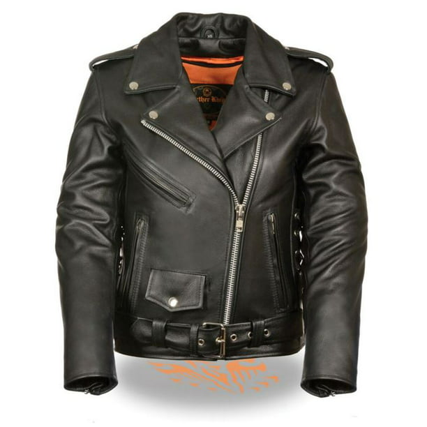 Milwaukee Leather Vented MC Lapel Jacket womens With Full Sleeve Interior Hoodie BLACK, XS 
